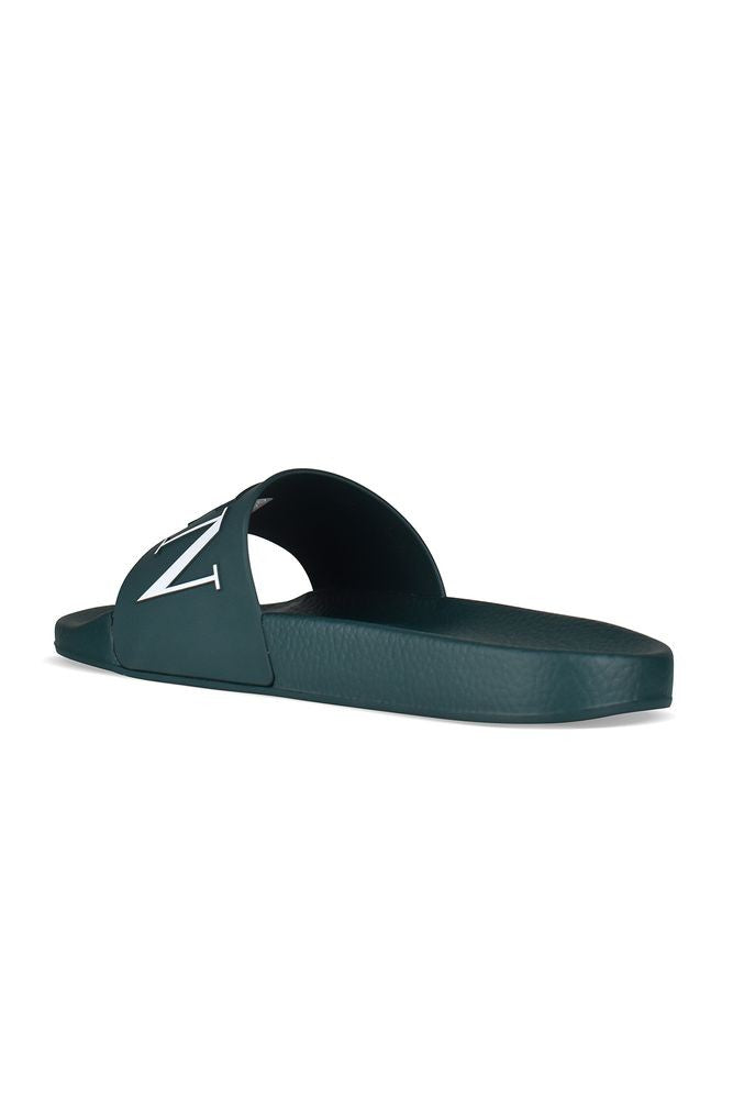 Valentino Garavani Deep Green Rubber Vltn Slides