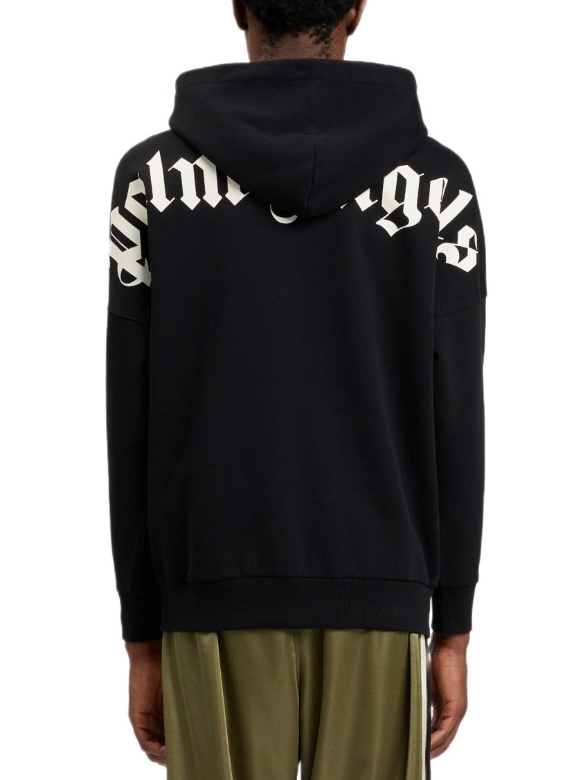 Palm Angels Oversized Black Hoodie With Iconic Logo Prints