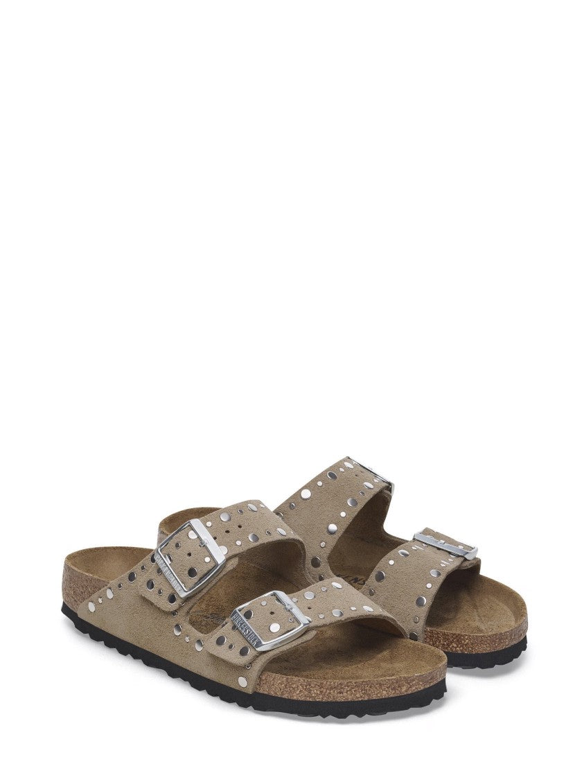 Birkenstock Taupe Suede Leather Sandals With Adjustable Rivet Straps