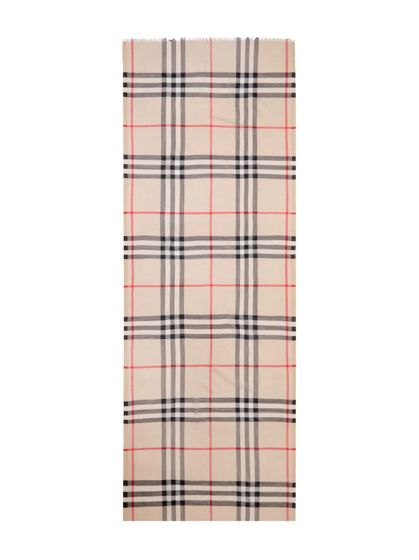 Burberry Classic Check Pattern Fringed Wool Scarf