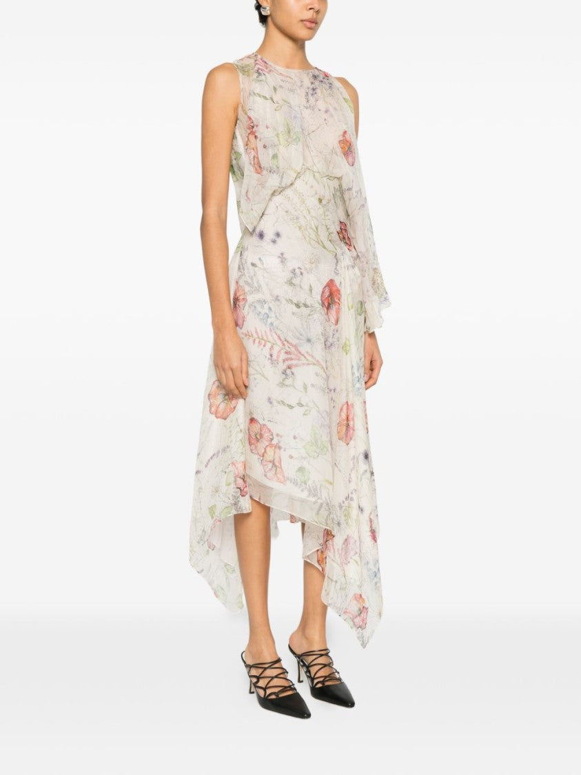Alexander Mcqueen Asymmetrical Midi Dress With Applique Ruffles