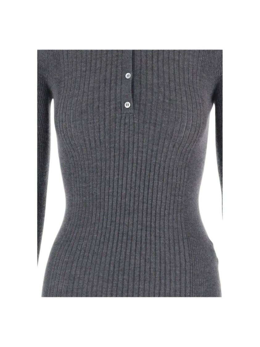 Sa Su Phi Gray Ribbed Cashmere-Silk Polo Shirt