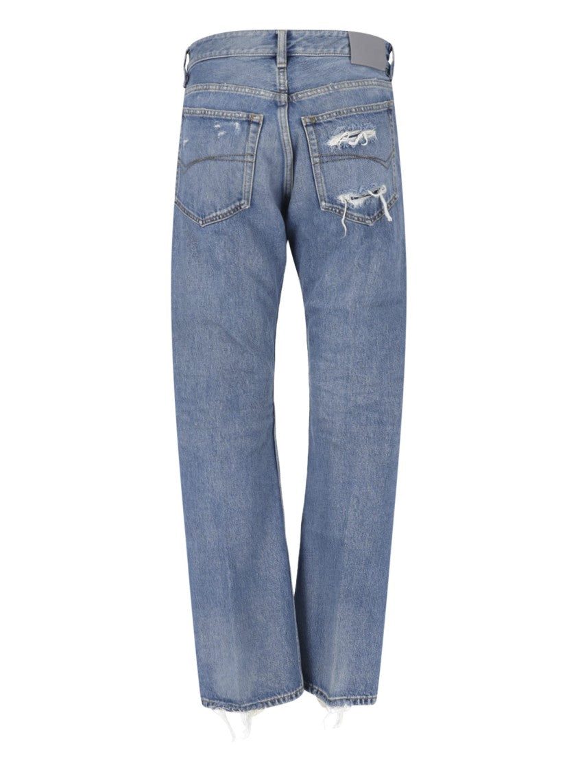 Balenciaga Straight-Leg Blue Cotton Denim Jeans With Distressed Details