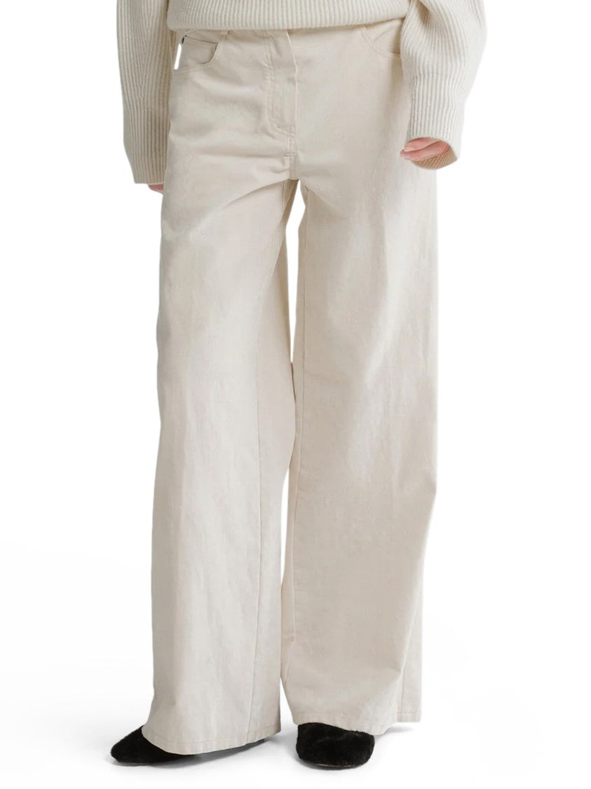 Forte Forte Wide-Leg Flocked Denim Trousers With Classic Five-Pocket Design