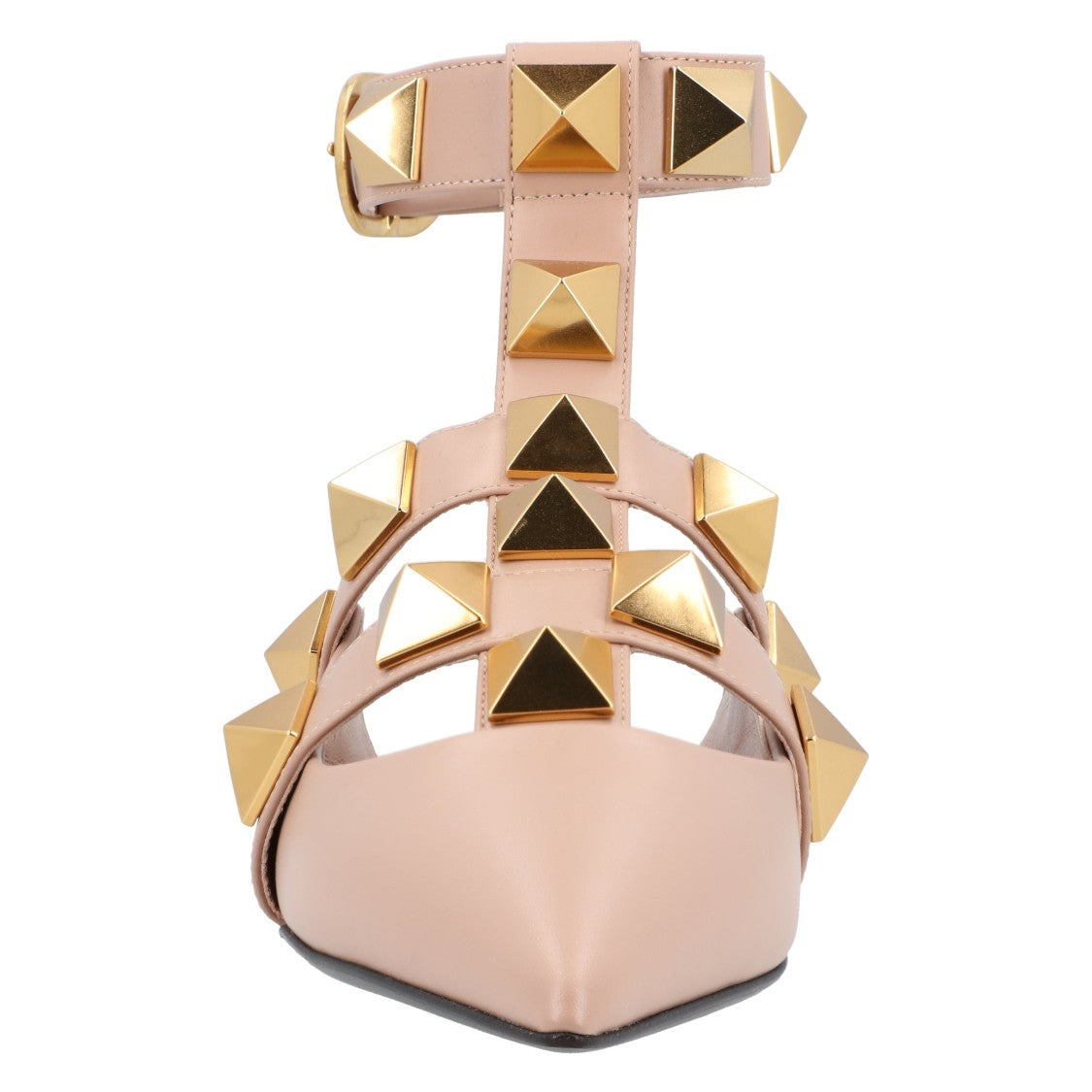 Valentino Pointed Toe Ballerinas With Roman Stud Rivets And Ankle Strap