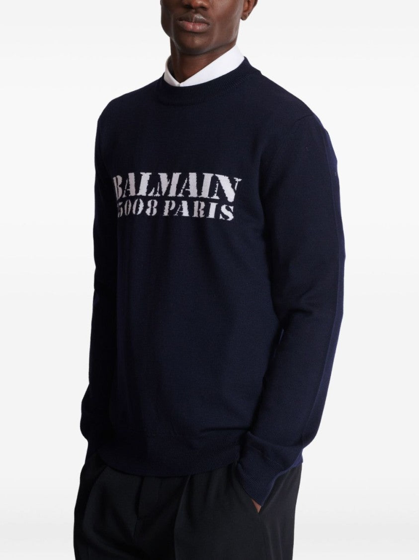 Balmain Navy Blue Knitted Sweater