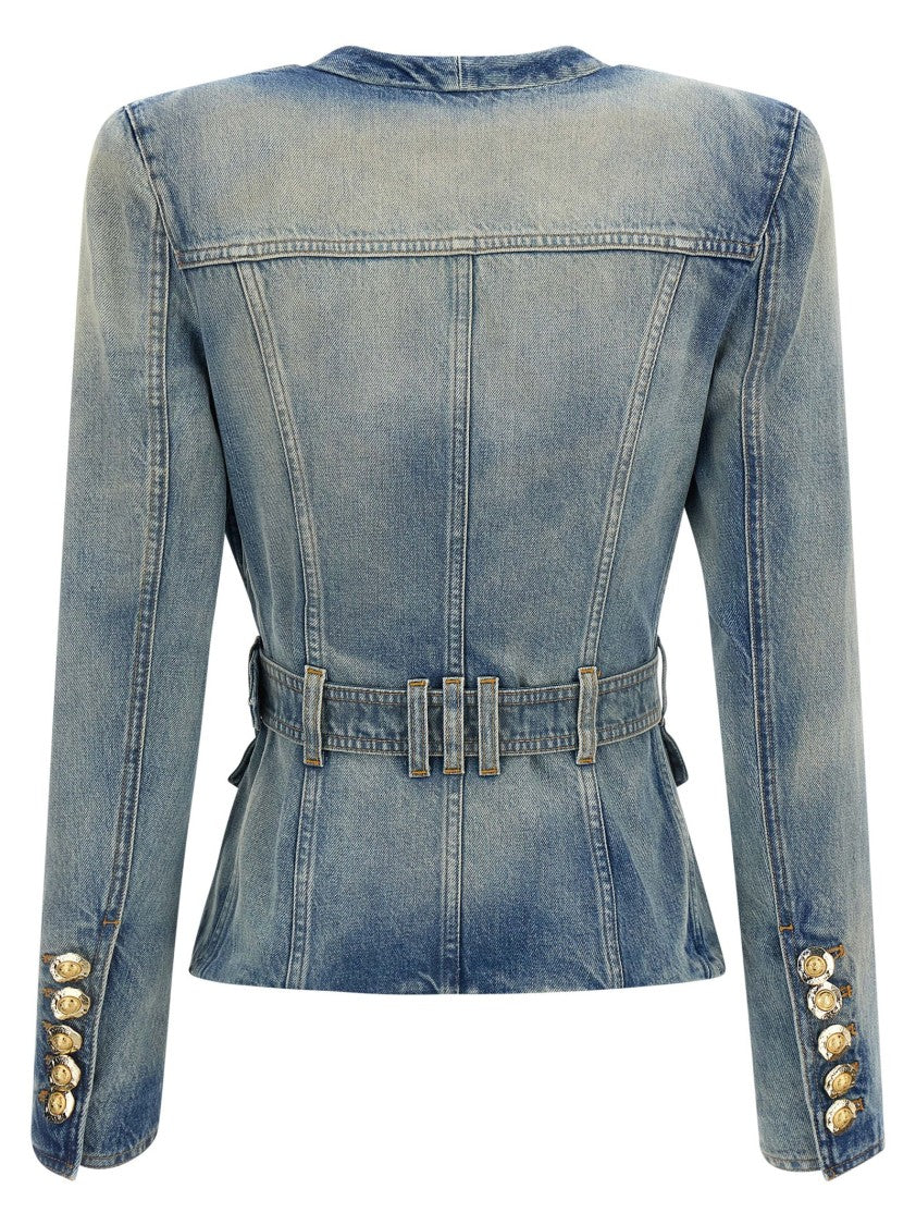 Balmain Stonewashed Cotton Denim Blazer