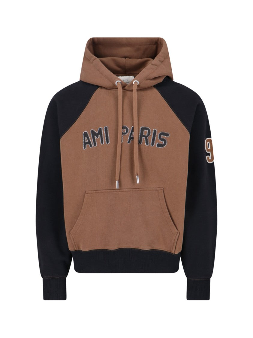 Ami Two-Tone Hoodie With Stitched Branding And Embroidered Detail
