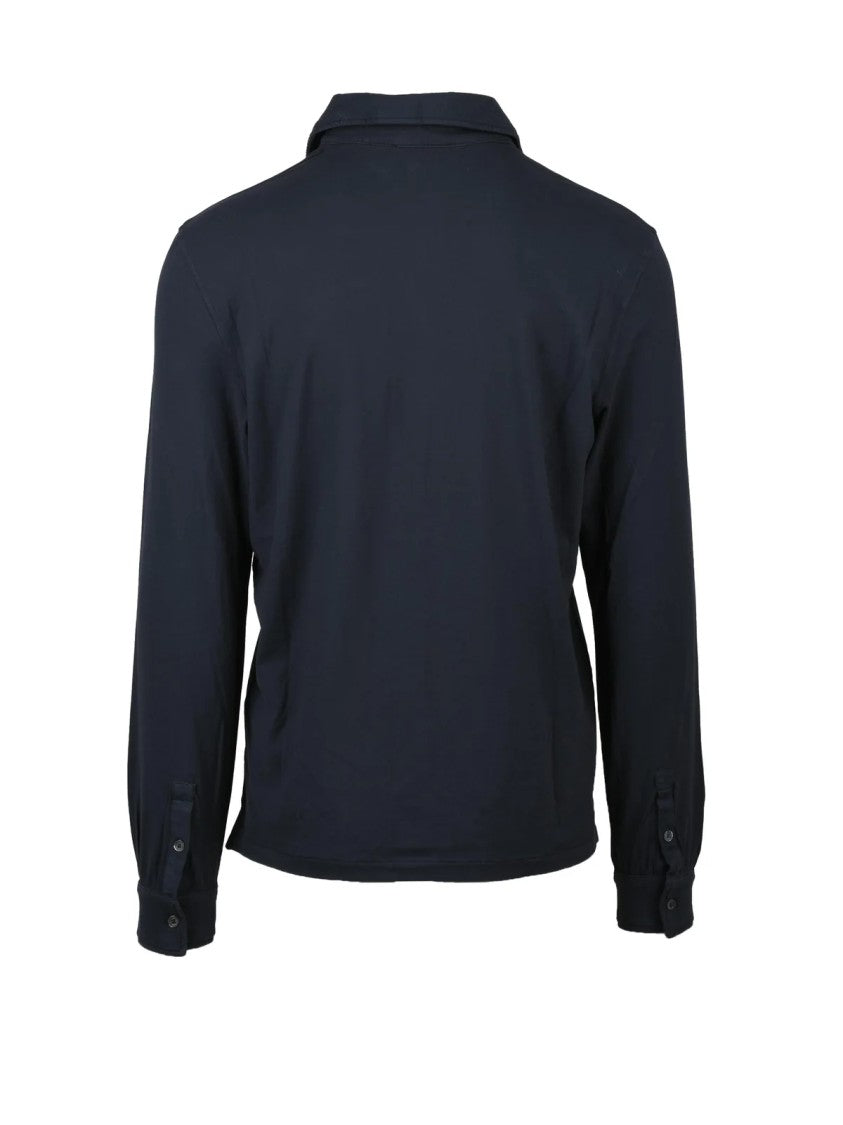 Alpha Studio Navy Blue Cotton Elastane Shirt