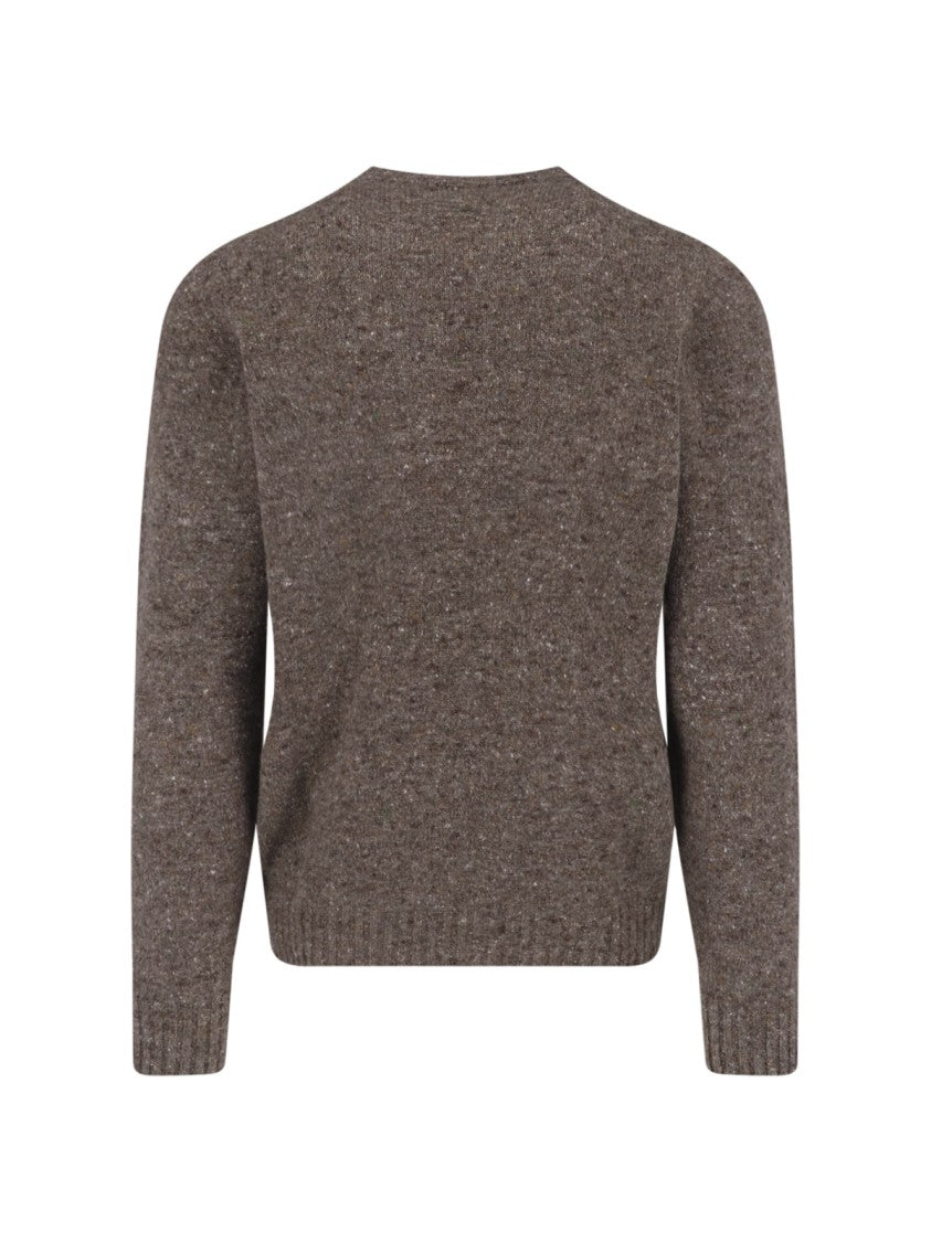 Drumohr Brown Ribbed Crewneck Wool-Cashmere Sweater