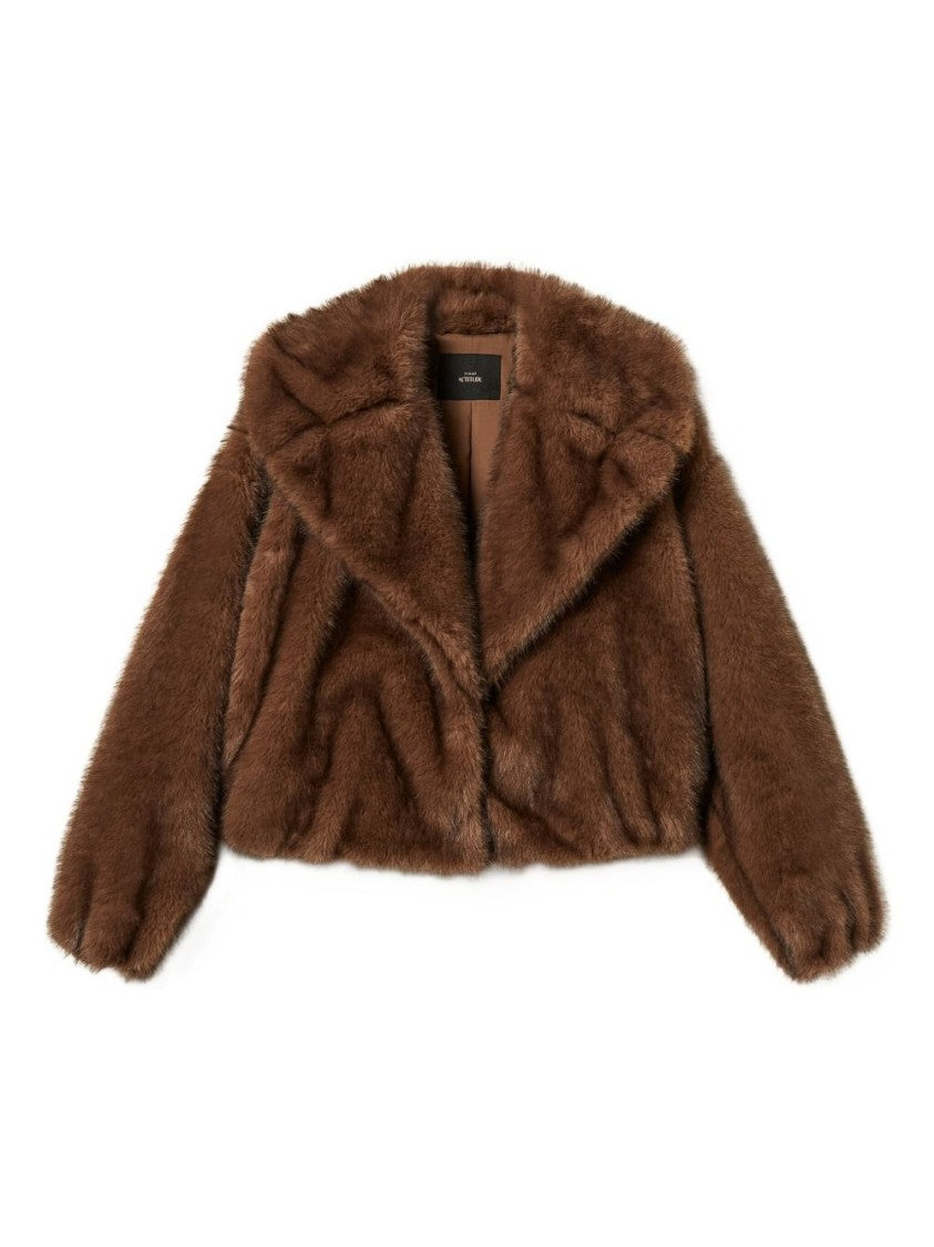 Twin-Set Cropped Faux Fur Coat With Shawl Collar