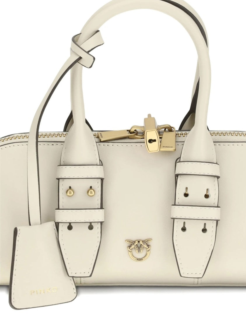 Pinko White Bowling Bag Horizontal Synthetic Handbag