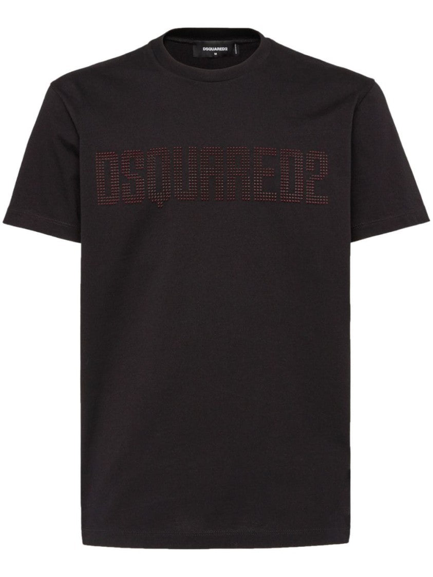 Dsquared2 Crystal Embellished Black Cotton Jersey T-Shirt