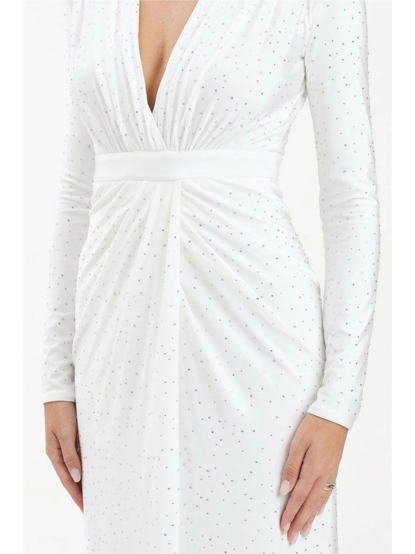 Alma Sanchez Long Lycra Evening Dress With Central Slit And Rhinestone Embellishments