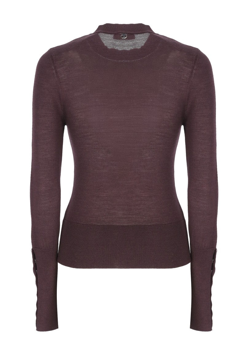 Rabanne Deep Purple Decorative Button Cuffs Fitted Sweater