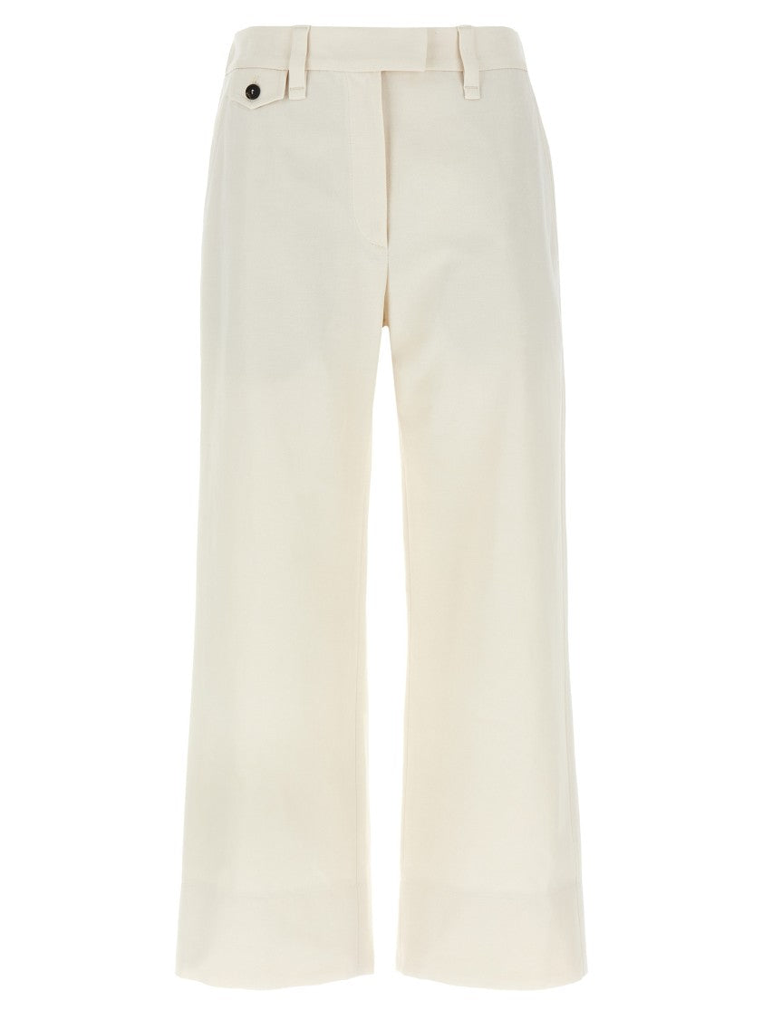 Brunello Cucinelli High-Waisted Cotton-Linen Pants With Monile Back Detail