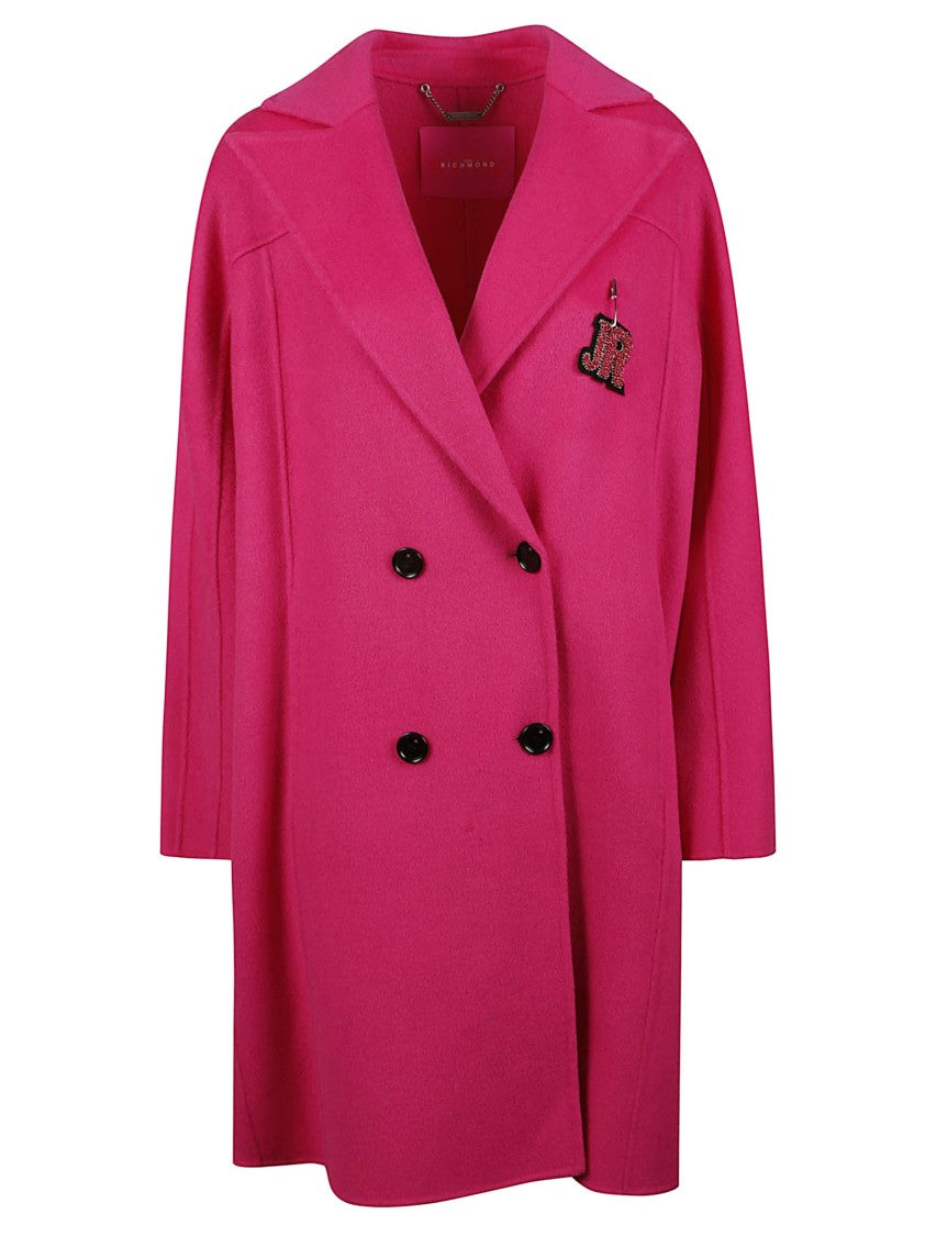 John Richmond Kairen Vibrant Pink Double-Breasted Wool Coat