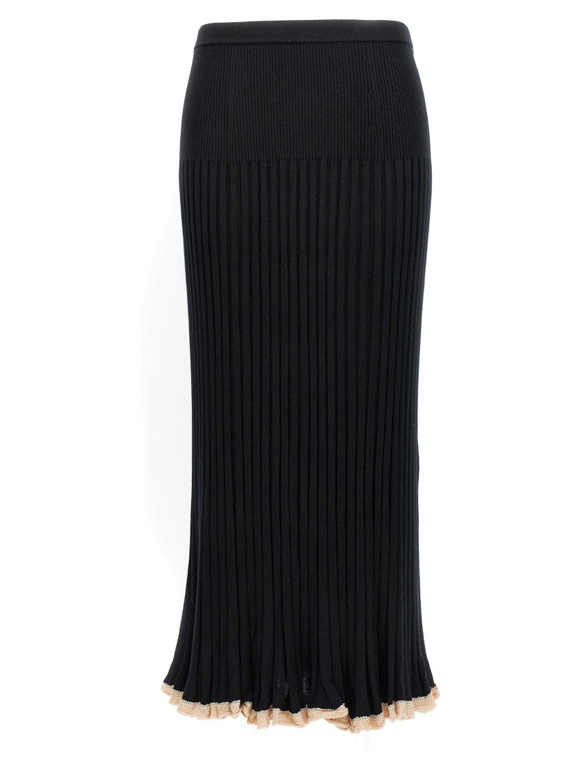 Proenza Schouler Ribbed Silk Blend Skirt With Contrasting Hem
