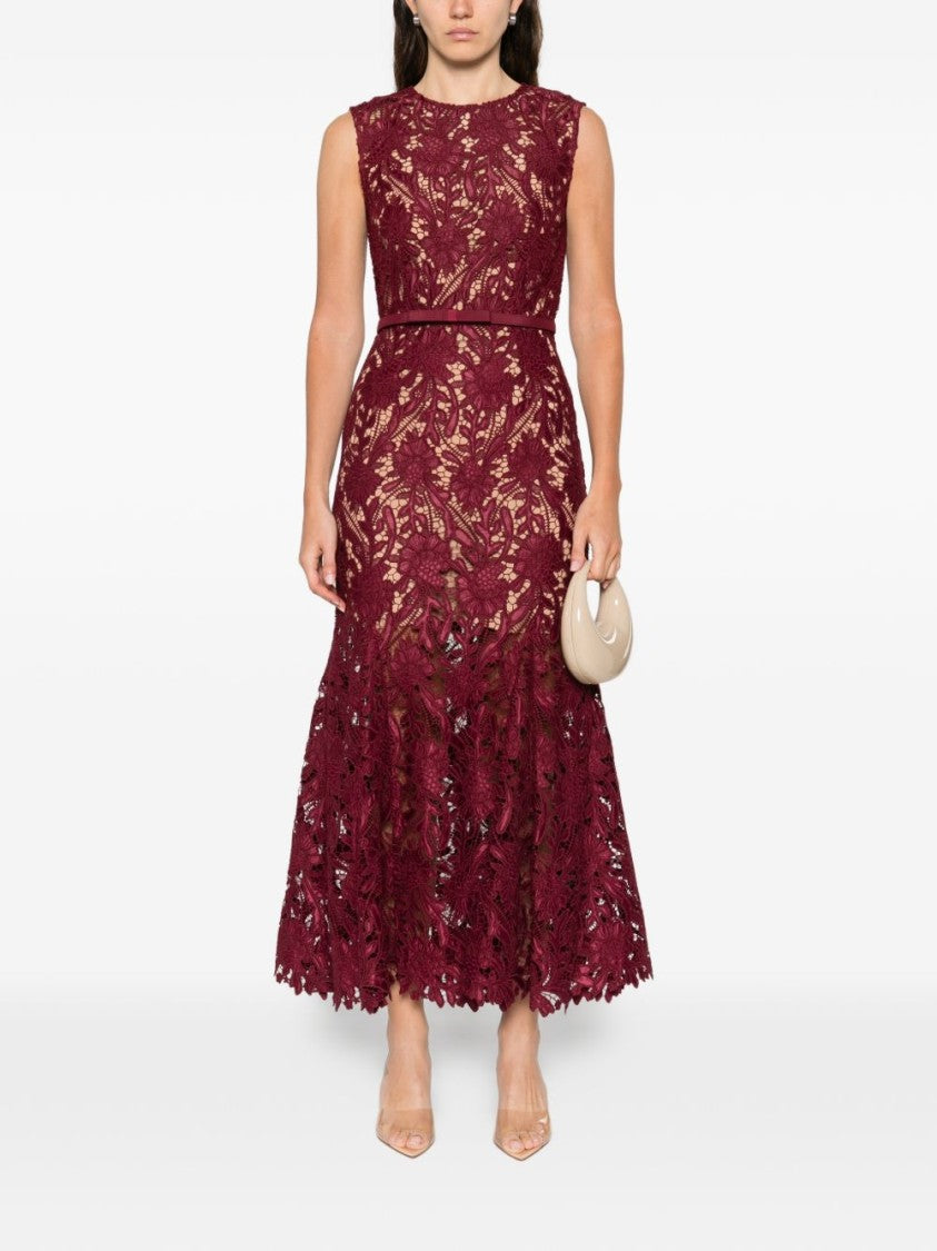 Self-Portrait Floral Lace Overlay Midi Dress With Fitted Bodice