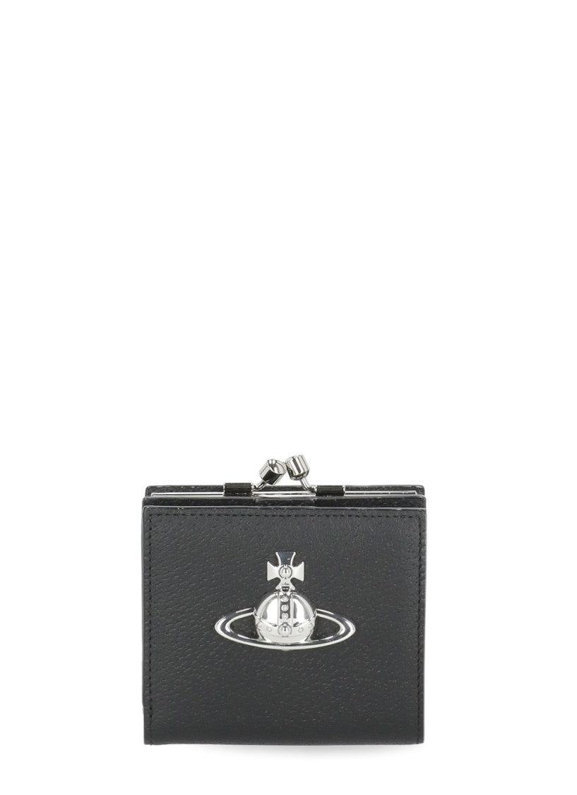 Vivienne Westwood Black Compact Textured Snap-Button Leather Wallet