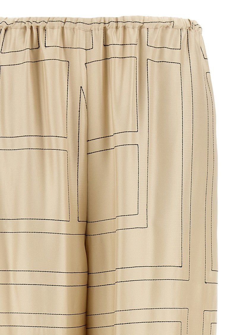 Totême Silk Twill Trousers With Monogram Embroidery