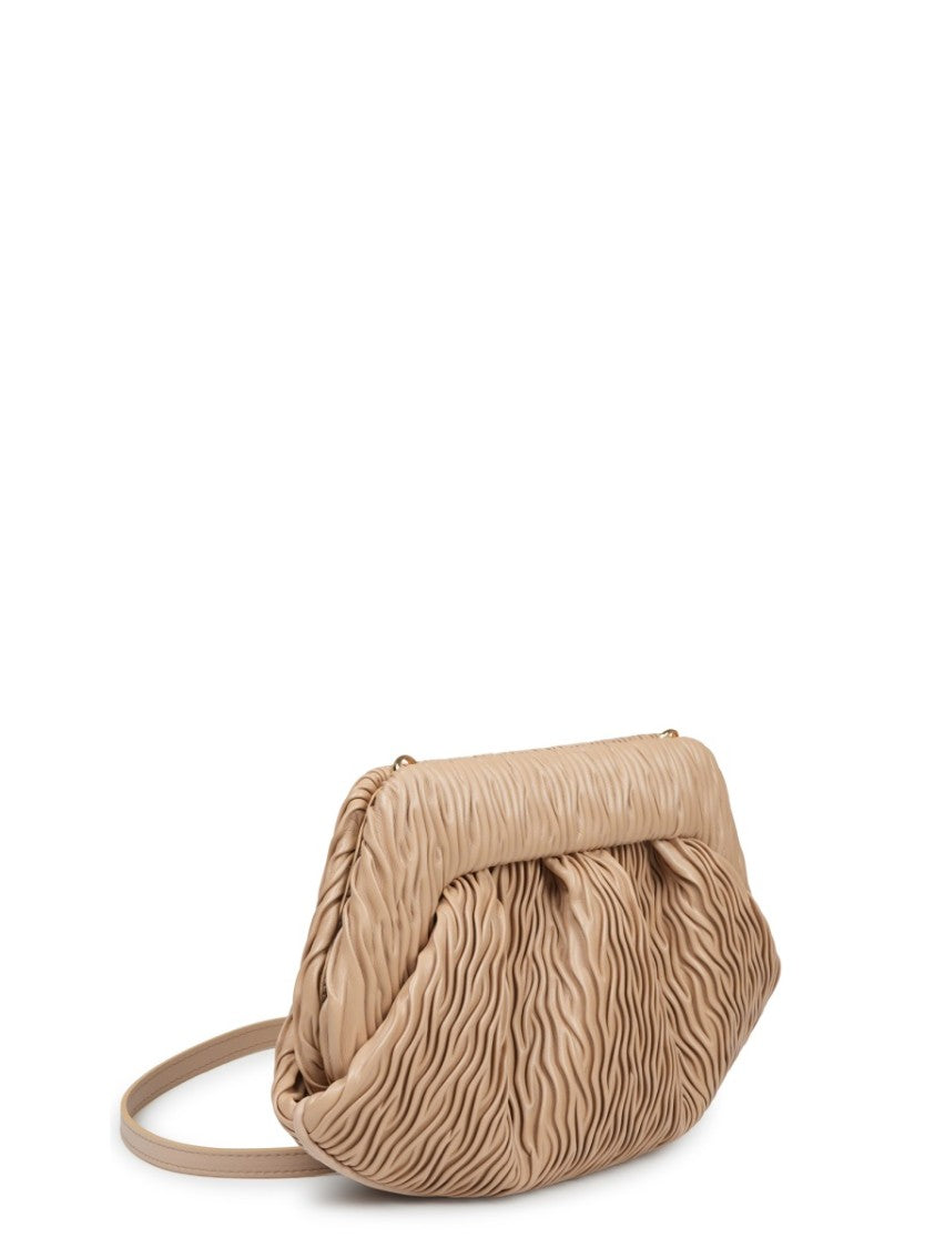 Themoirè Beige Textured Ruched Shoulder Bag