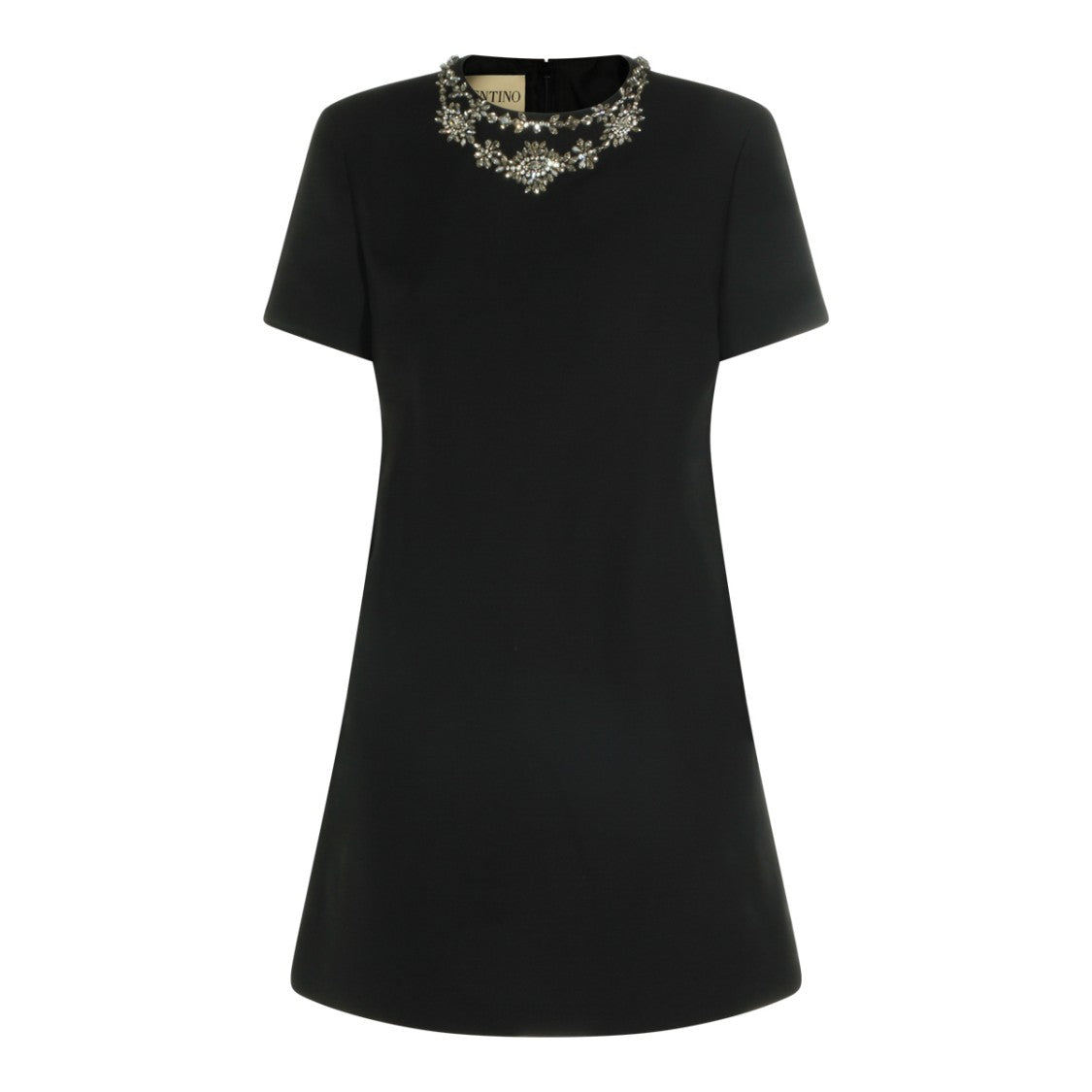 Valentino Black Wool Dress With Embellished Neckline And Round Collar