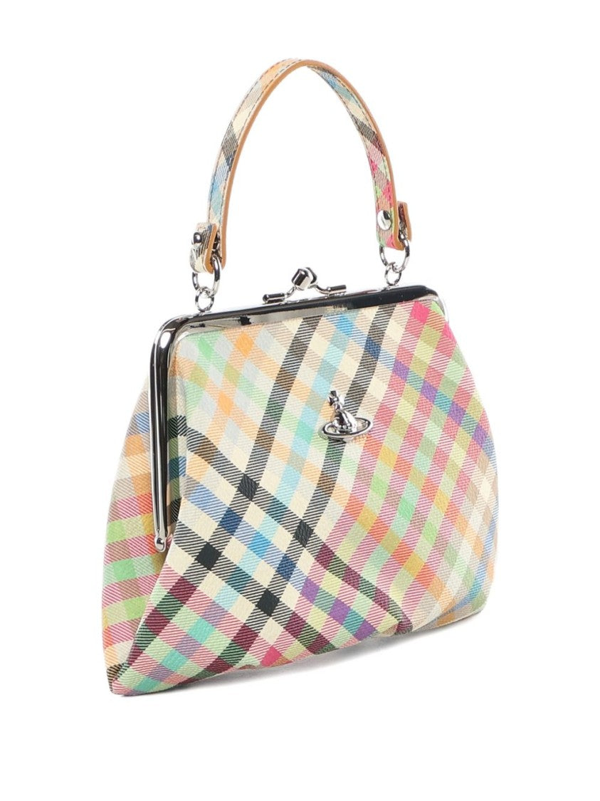 Vivienne Westwood Structured Beige Plaid Shoulder Bag