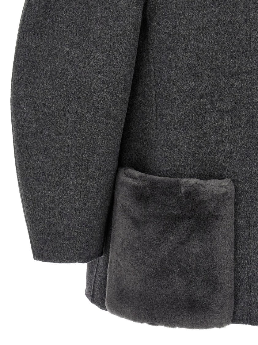 Fendi Cocoon Blouson In Double Mélange Wool With Sheepskin Accents