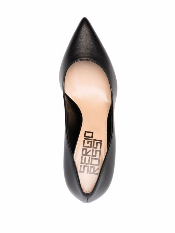 Sergio Rossi Sleek Pointed Toe Pumps With Metallic Block Heel