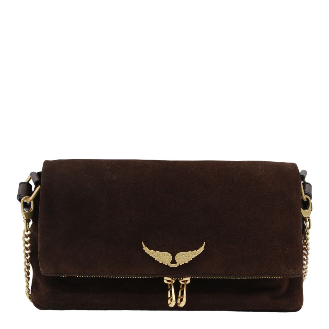 Zadig & Voltaire Structured Brown Suede Handbag With Gold Accents