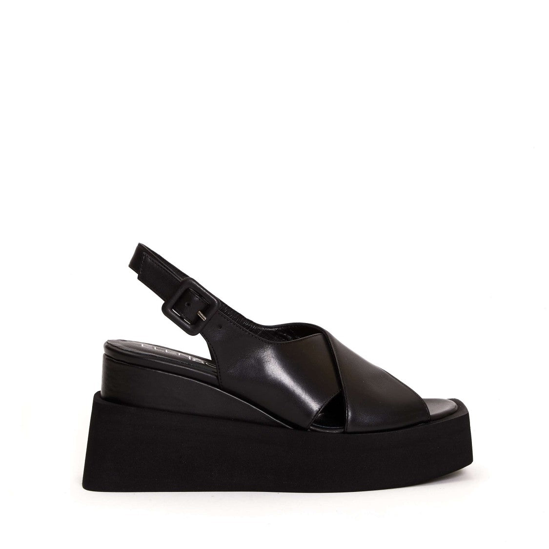 Elena Iachi Double Black Cross Wedge Sandal