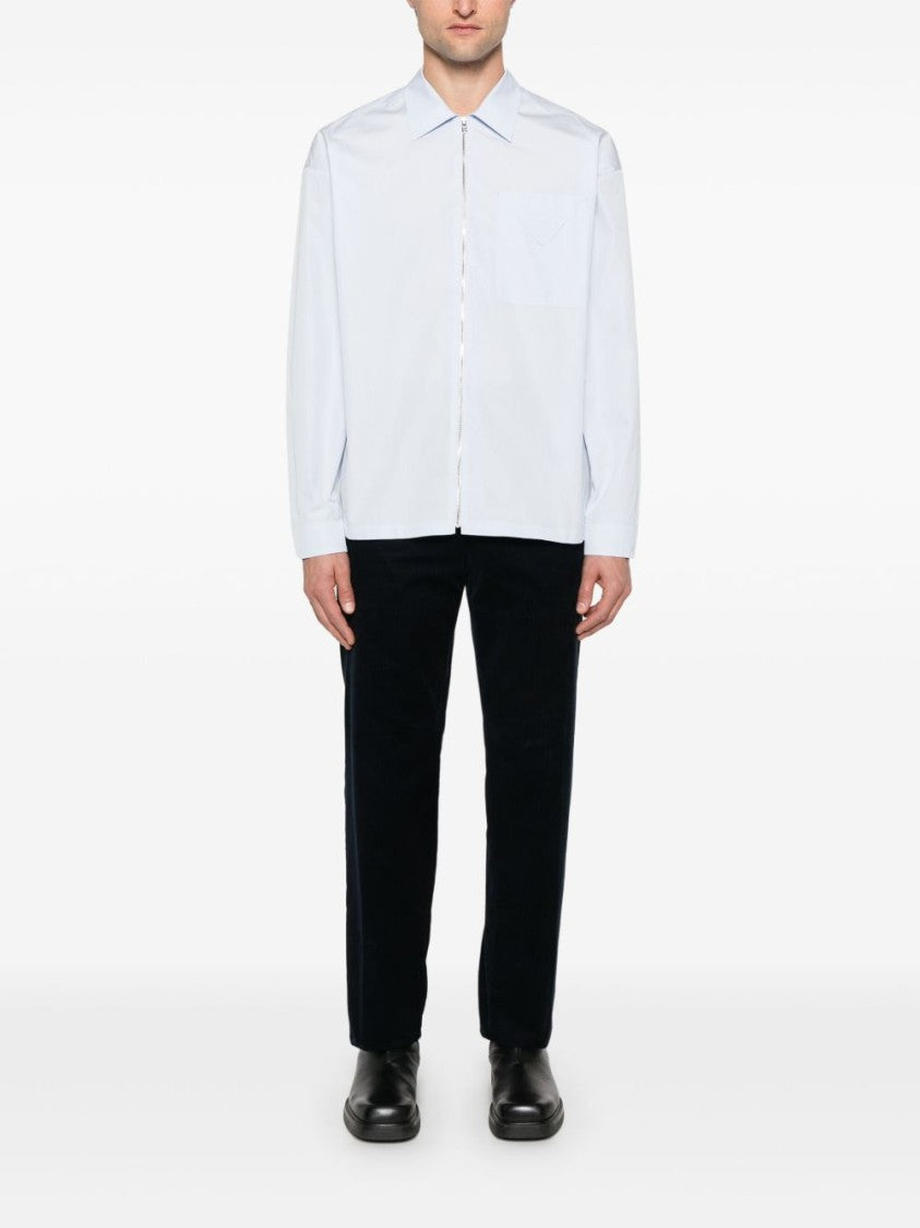 Prada White Shirt With Full Zip Closure And Chest Pocket