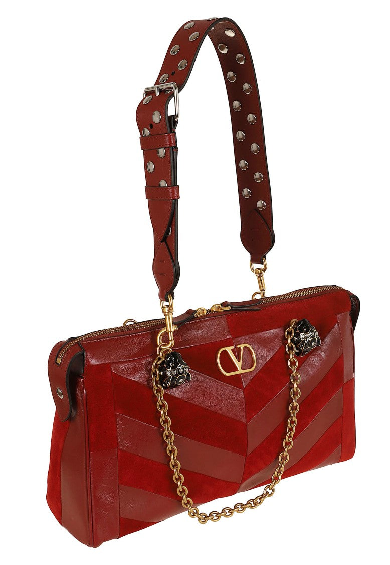 Valentino Garavani Panthea Medium Suede Nappa Leather Patchwork Shoulder Bag