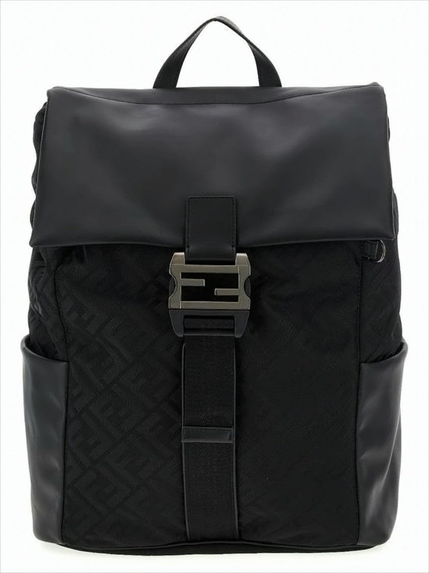 Fendi Structured Black Backpack With Monogram Patterns