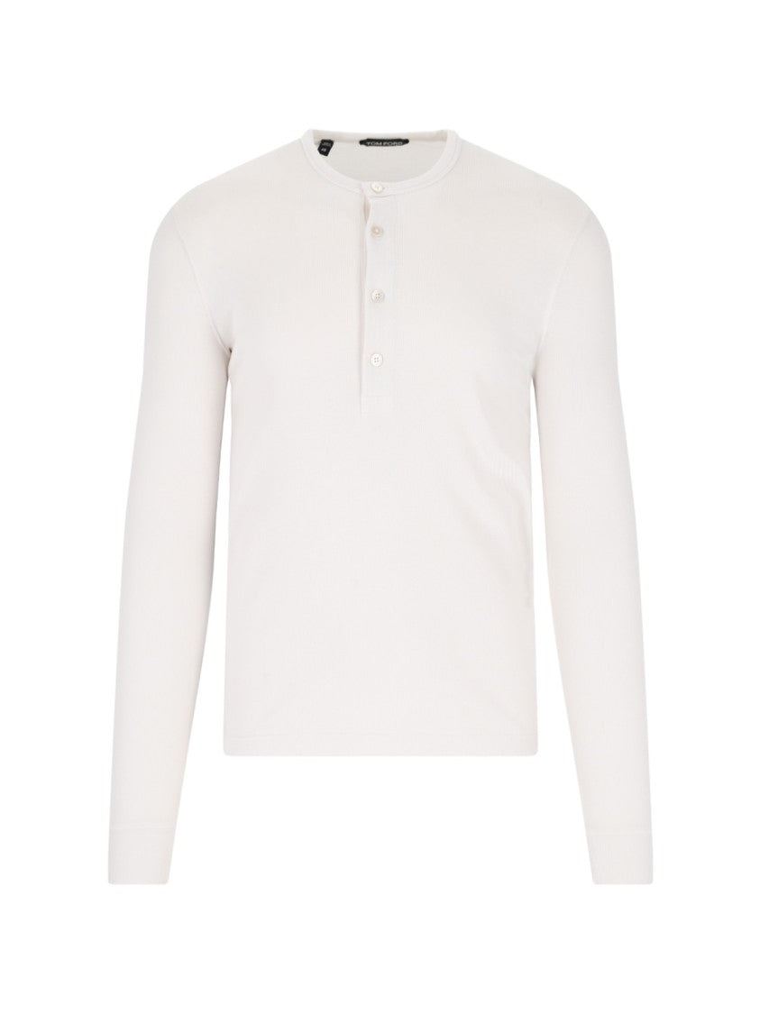 Tom Ford Henley Shirt In Soft Cotton Blend With Front Button Placket