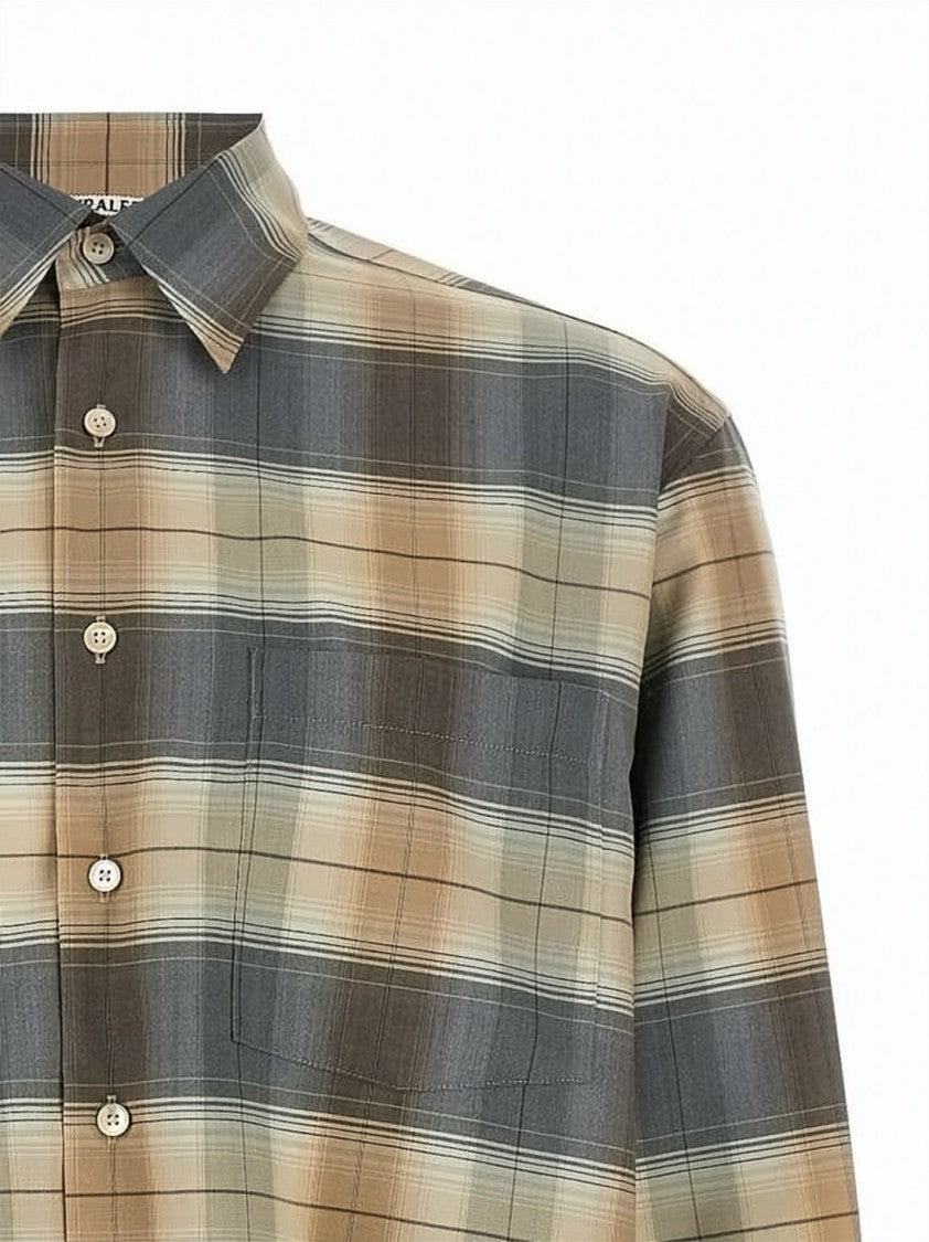 Auralee Plaid Long Sleeve Shirt In Soft Wool Fabric