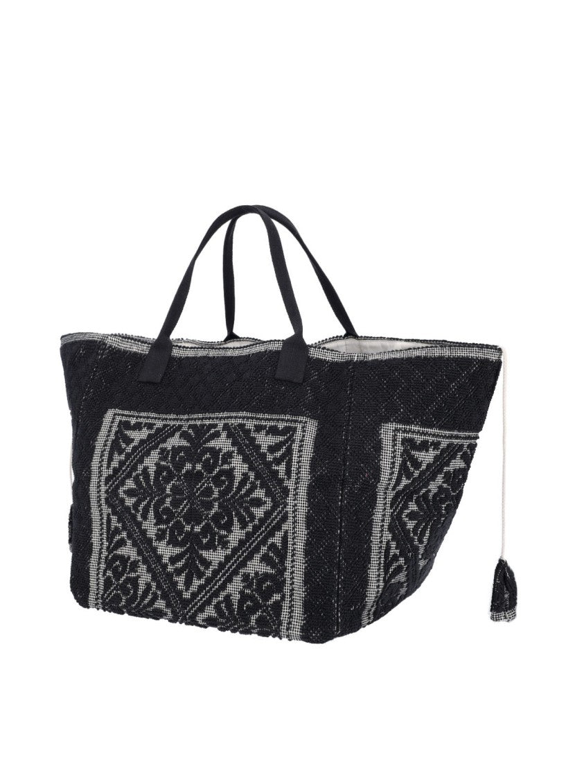 Ledaf Black Olbia Embroidered Tassel Tote Bag