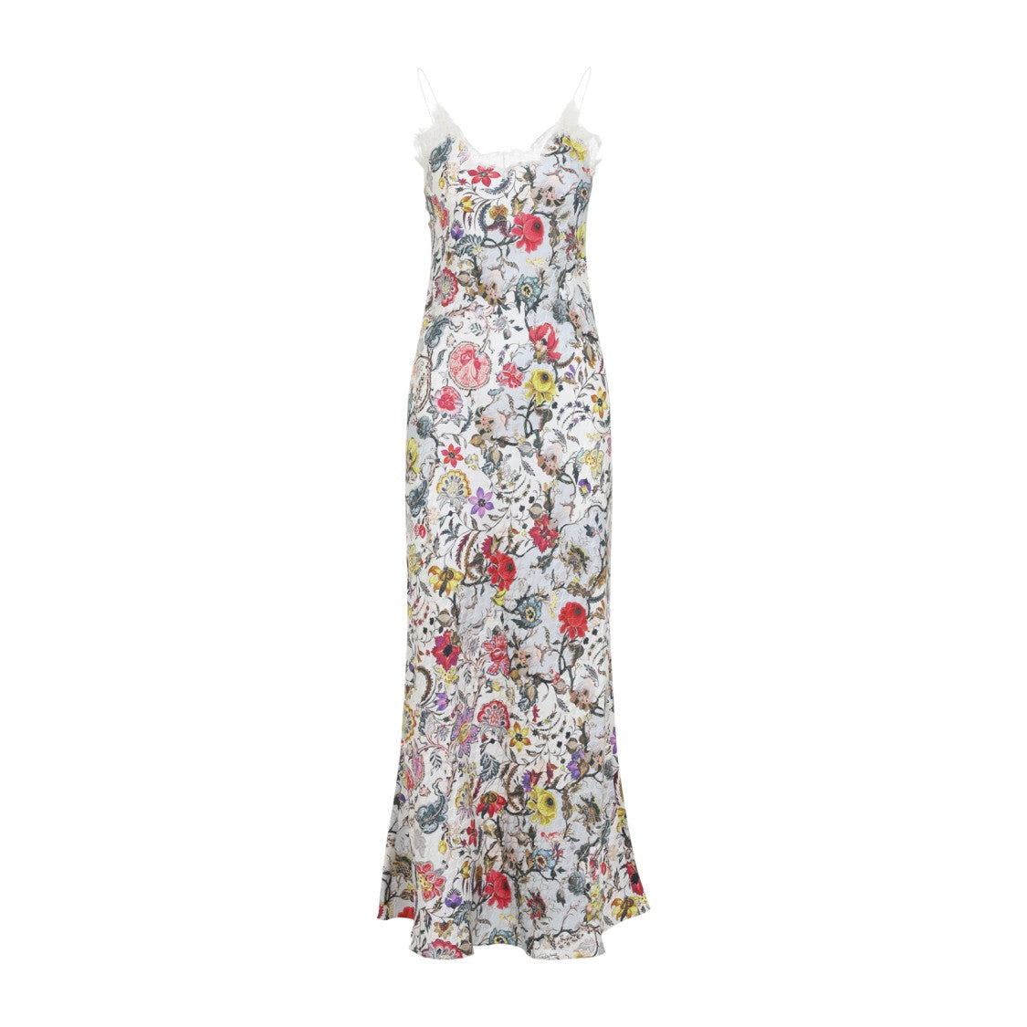 Roberto Cavalli Silk Floral Maxi Dress With Lace Trim