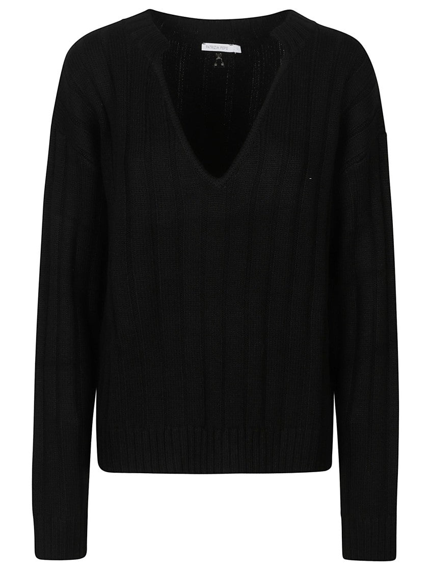 Patrizia Pepe Deep V-Neck Acrylic-Blend Sweater