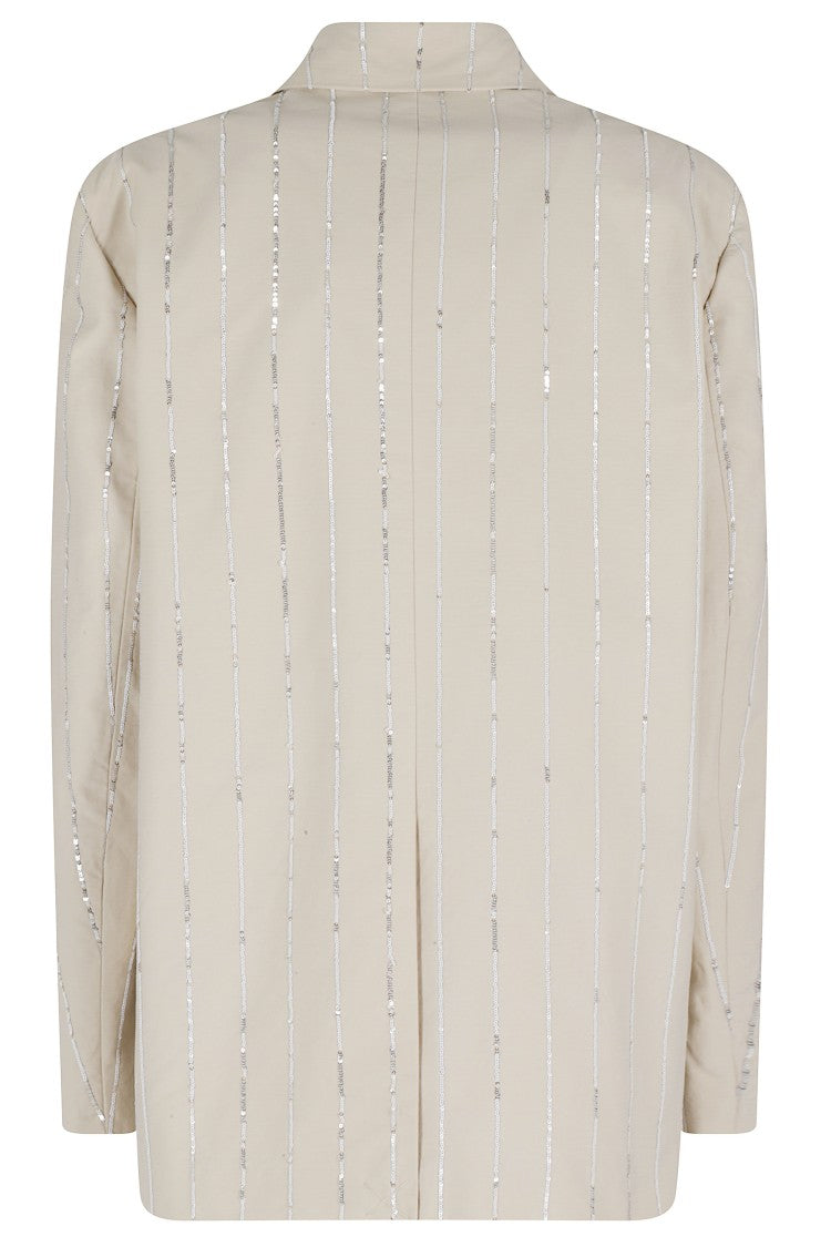 Isabelle Blanche Sand Sequined Striped Single-Breasted Cotton Blazer