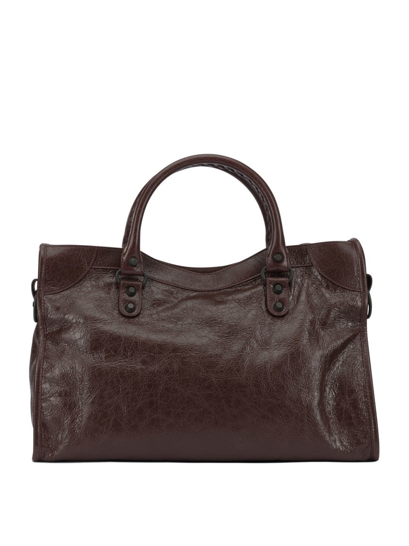 Balenciaga Bordeaux Textured Leather Shoulder Bag With Hand-Woven Handles