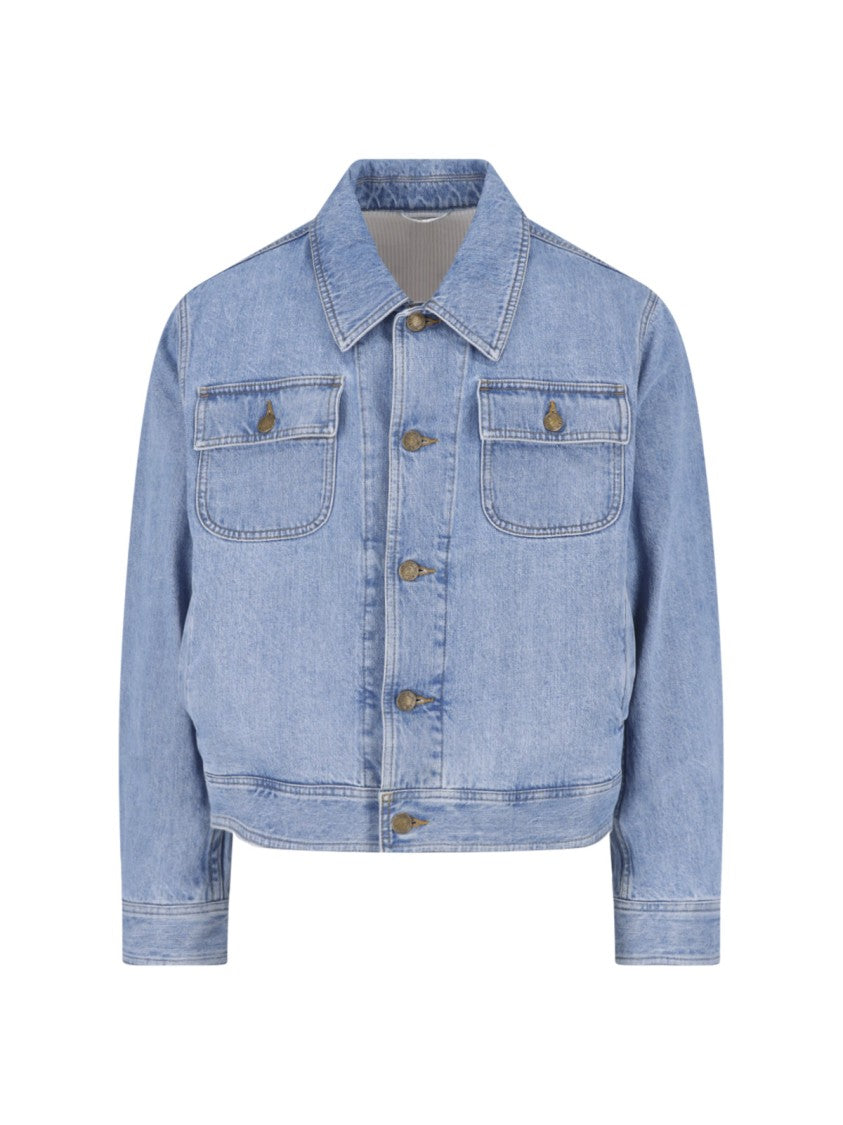 Thom Browne Cropped Classic Collar Flap Pockets Denim Jacket
