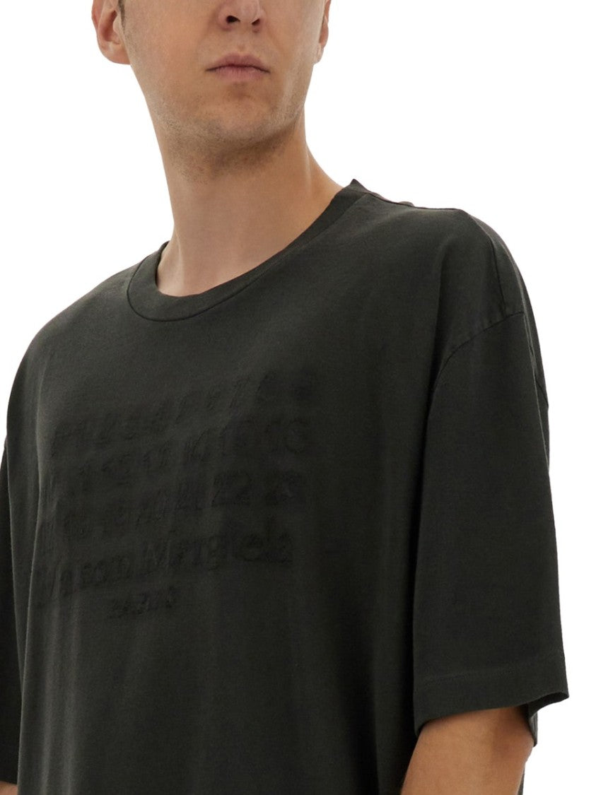 Maison Margiela Oversized Black T-Shirt With Embossed Logo Detail
