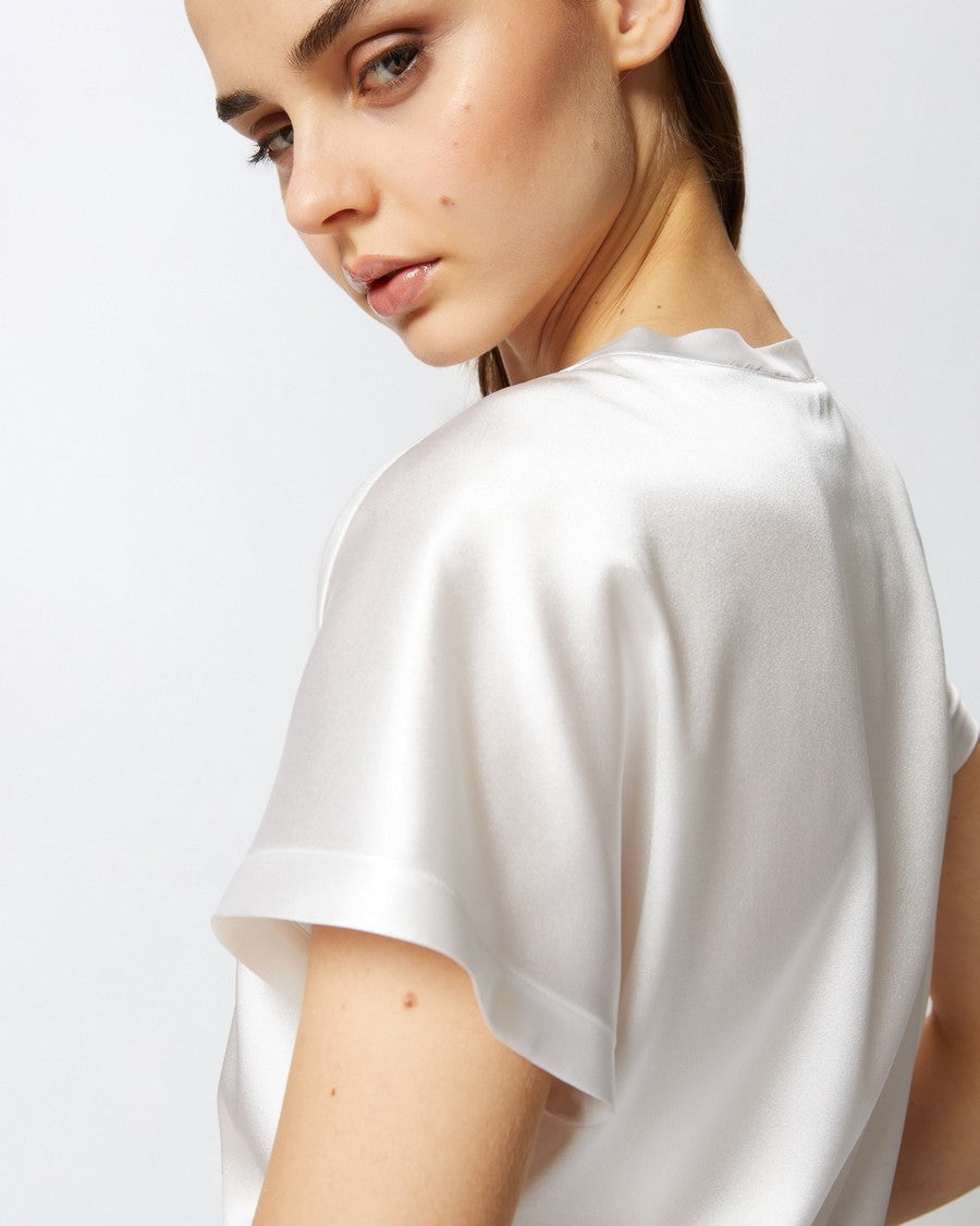 Pinko White Relaxed Fit Silk-Elastan Blend Shirt