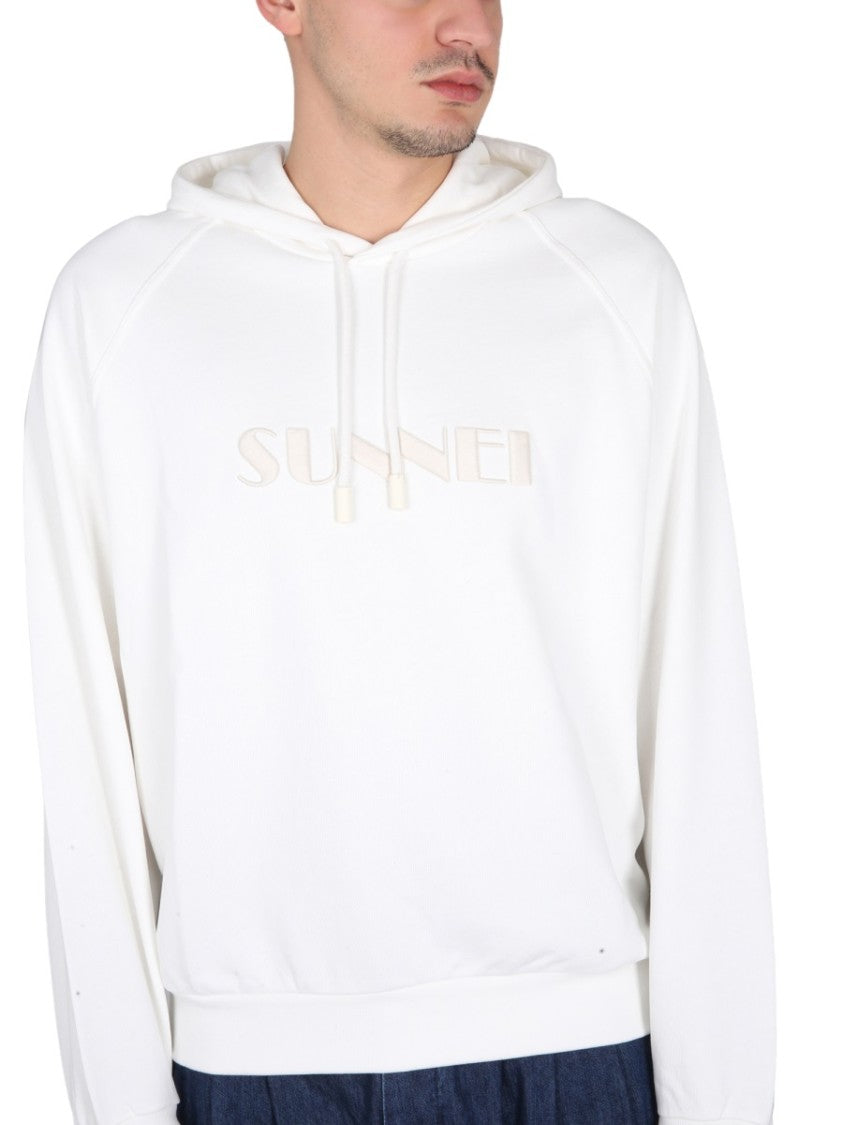Sunnei White Drawstring Hood Sweatshirt