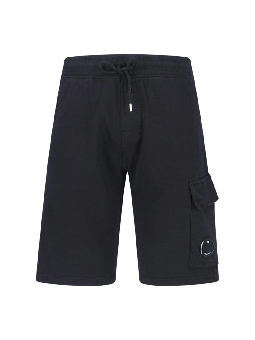 C.P. Company Straight Cut Black Shorts With Structured Waistband