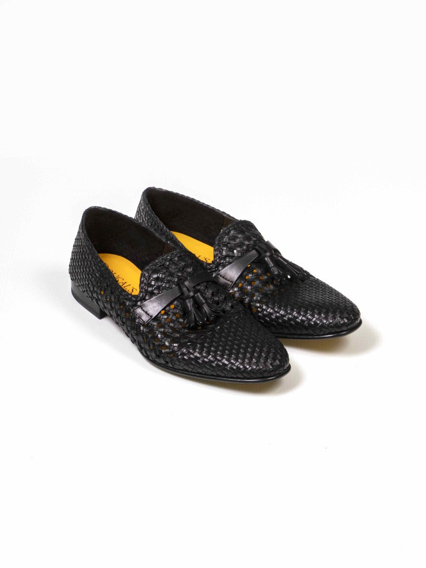 Doucal's Black Intreccio Woven Tassel Loafers