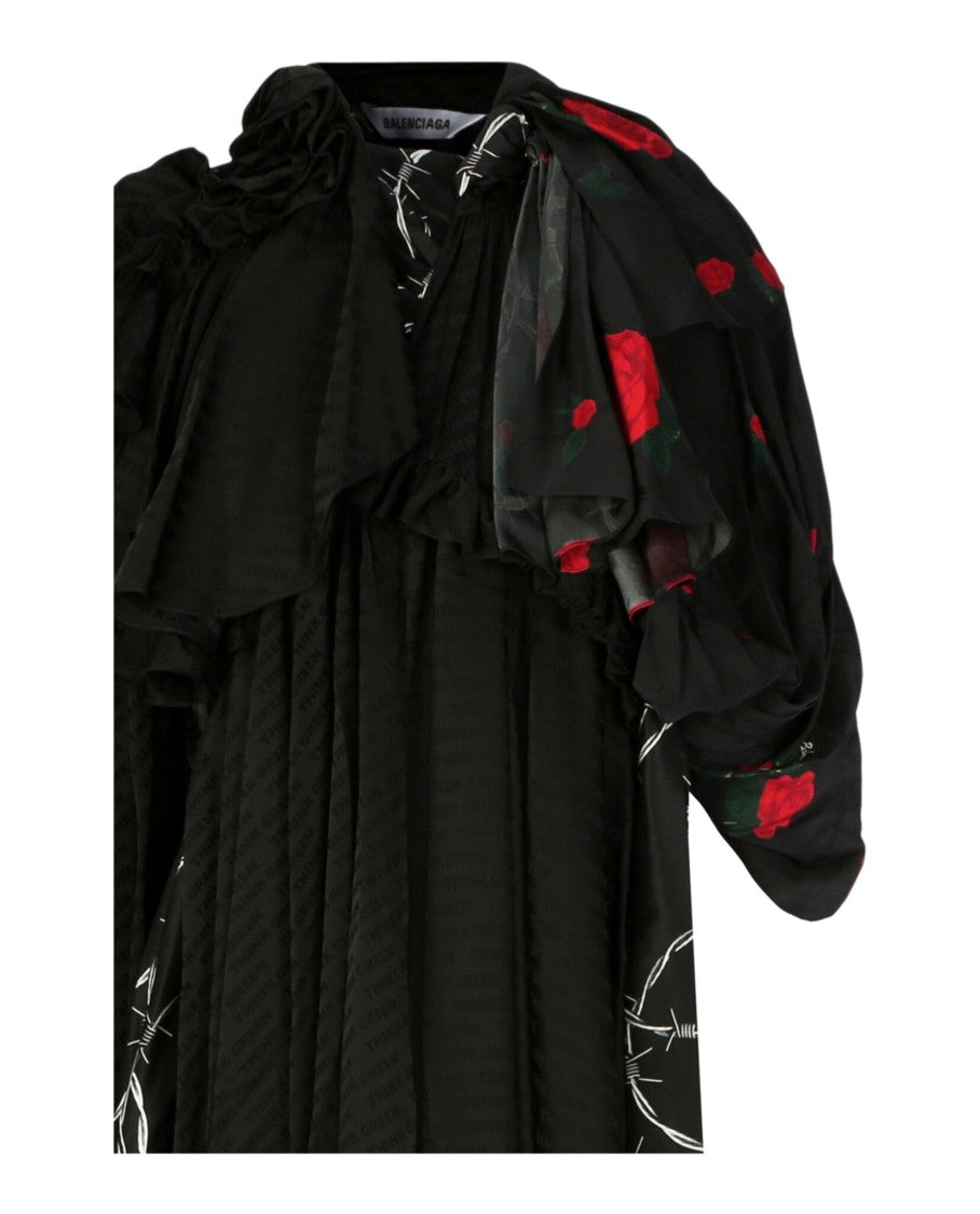 Balenciaga Deconstructed Abstract Floral-Print Midi Dress