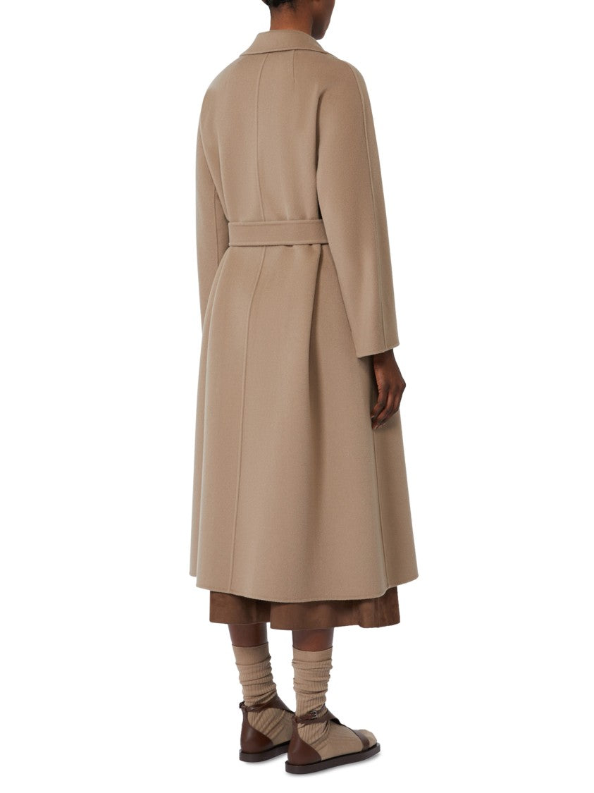 Max Mara Dove Grey Long Coat With Belted Waist And Classic Lapel